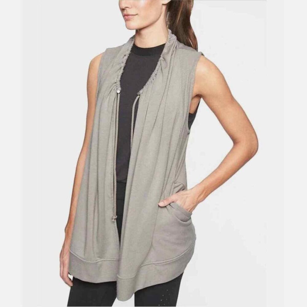 Athleta Mindsight Drawstring‎ Open Front Long Line Sleeveless Vest Grey Size S